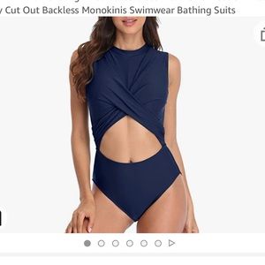 High Neck Criss Cross Front One Piece Swimsuit Cut Out Backless Monokinis